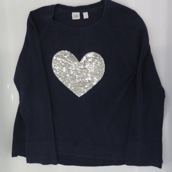 GAP KIDS - Navy flip sequin heart sweater - Picture 2 of 8